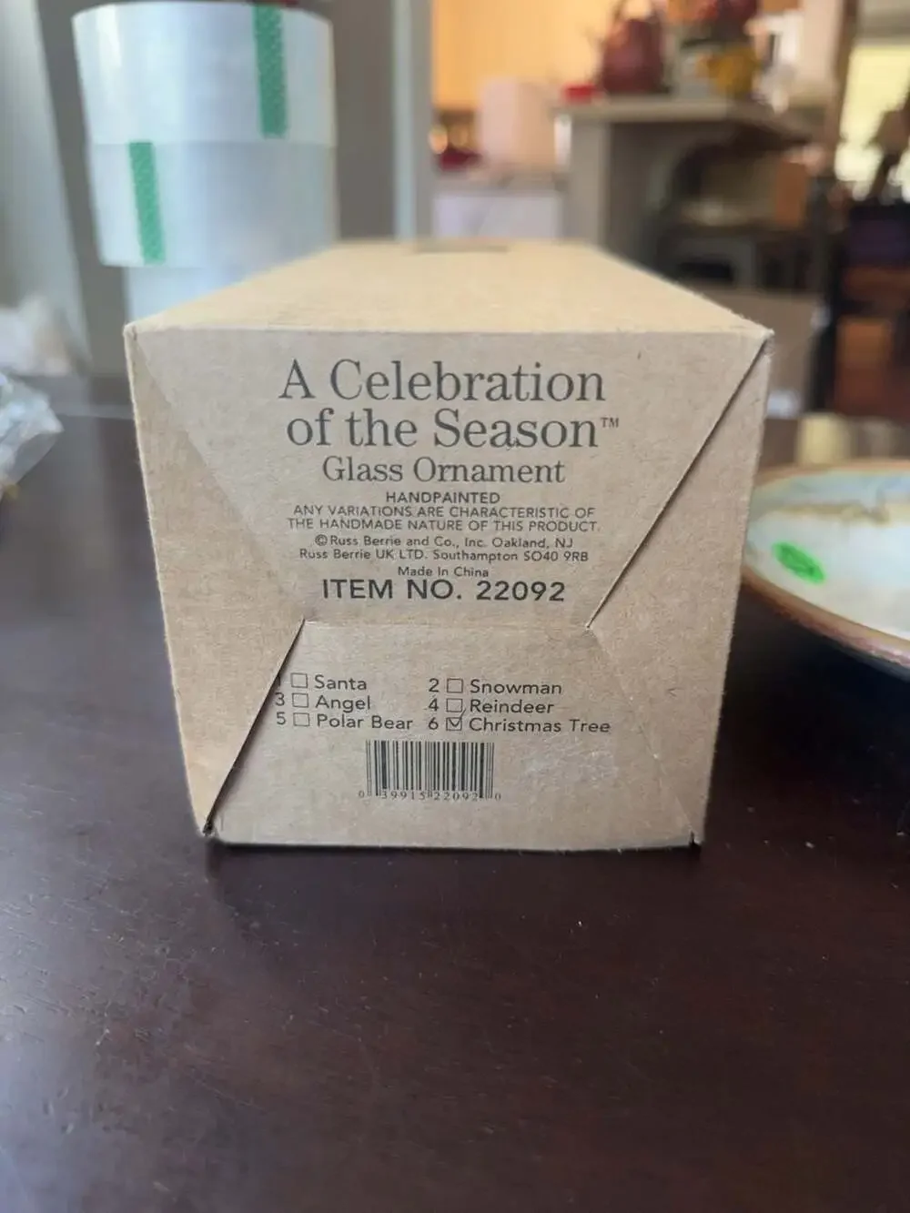 Russ Berrie Glass Christmas Tree Ornament with Star and Pot Base Original Box
